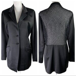 Satin Evening Blazer Jacket with Sheer Beaded Back Sz L